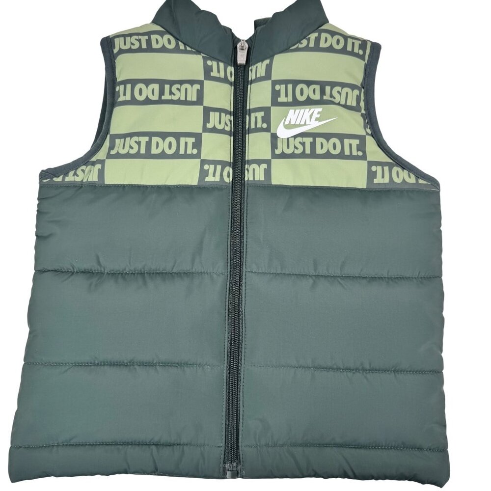 Nike Toddler Puffer Vest Green Just Do It Logo Size 3T 2-3 Yrs Polyester FullZip